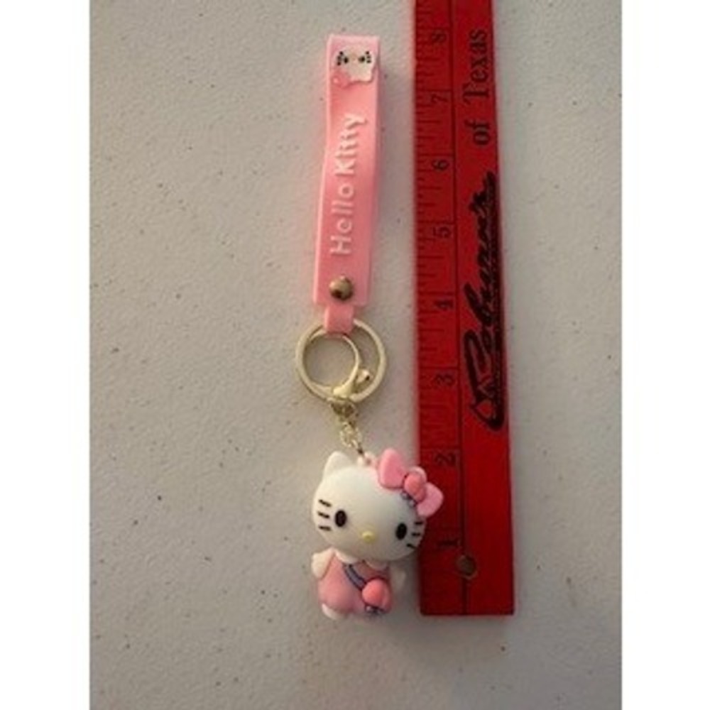 Sanrio Hello Kitty Pink 3D Figurine Keychain Wristlet Strap Bag Charm Accessory